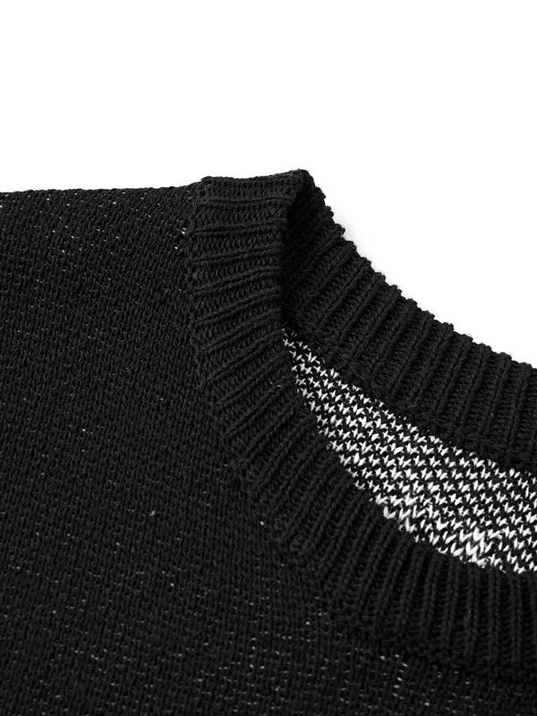 Men's Letter Print Stitching Decor Tassel Hem Sweater Product Image