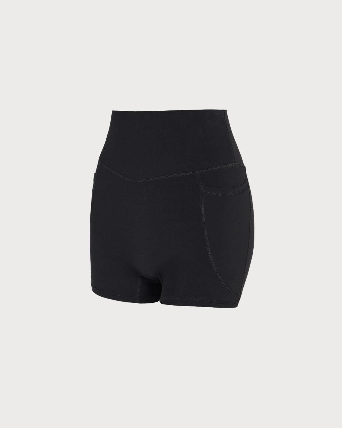 Black Pocket High Waisted Yoga Shorts Product Image