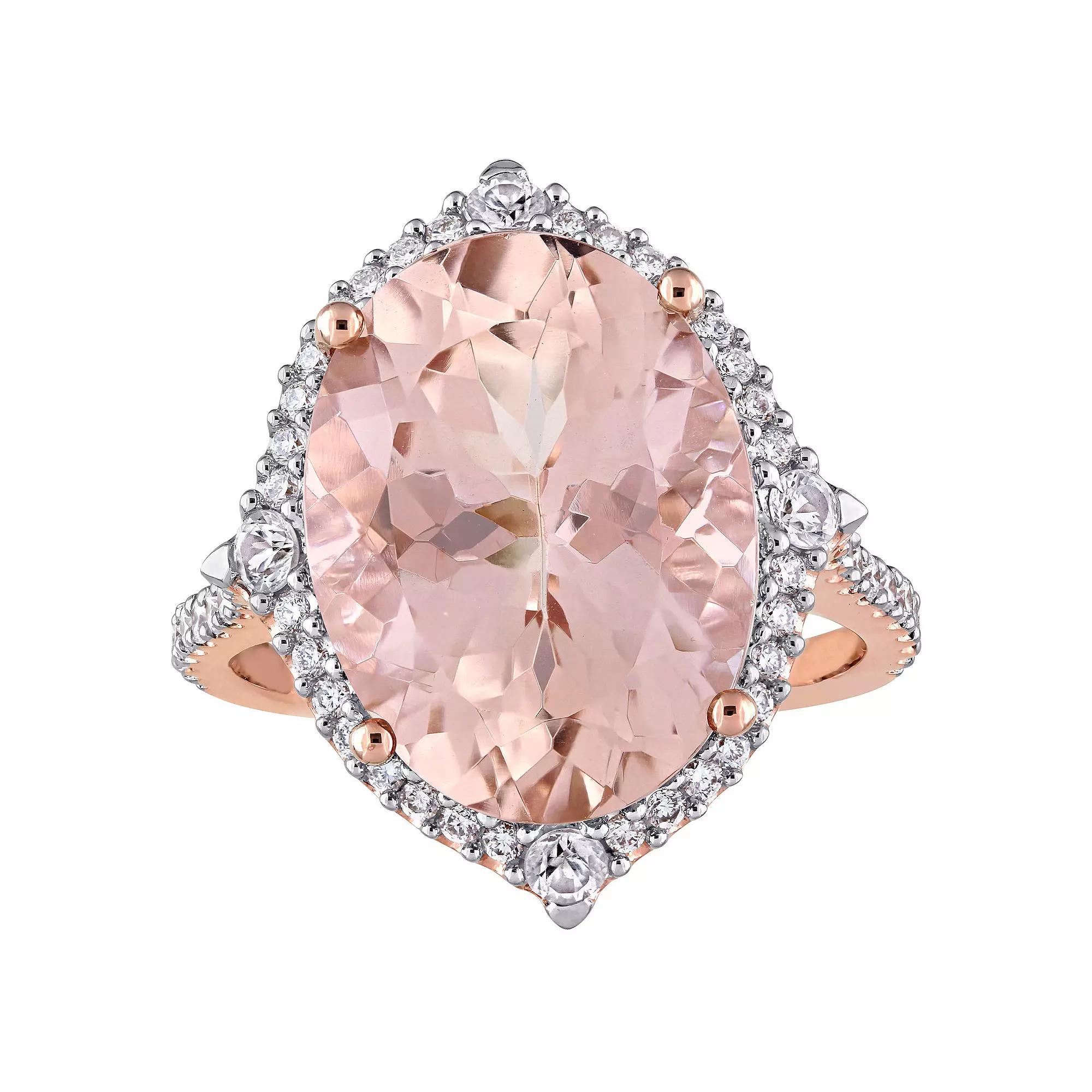 Stella Grace 14k Rose Gold Morganite, White Sapphire & 3/8 Carat T.W. Diamond Halo Cocktail Ring, Women's,  Product Image