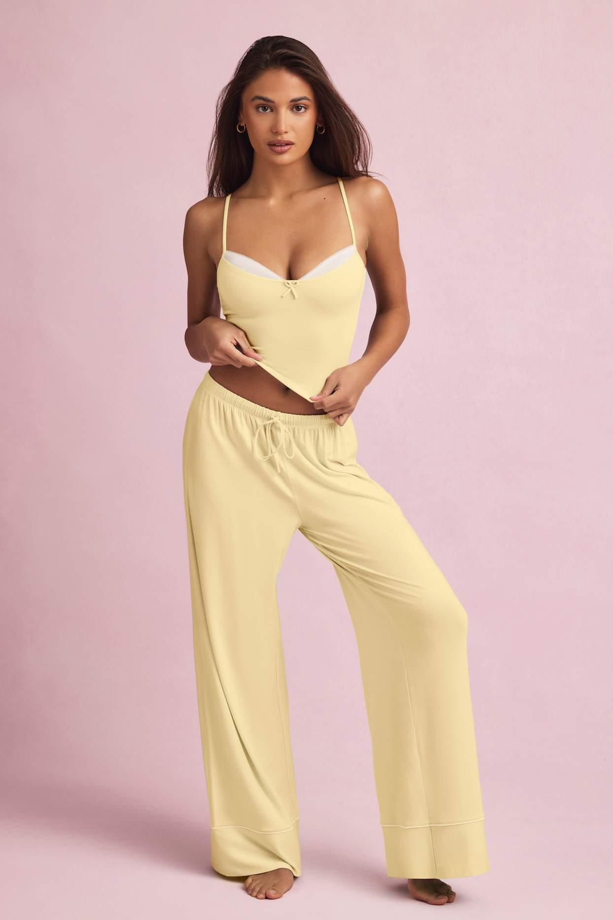 Modal Mid-Rise Pyjama Trousers in Pastel Yellow Product Image