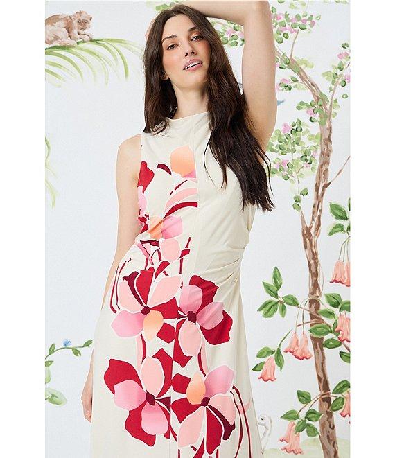 Maggy London Matte Jersey Floral Print Mock Neck Sleeveless Fit and Flare Midi Dress Product Image