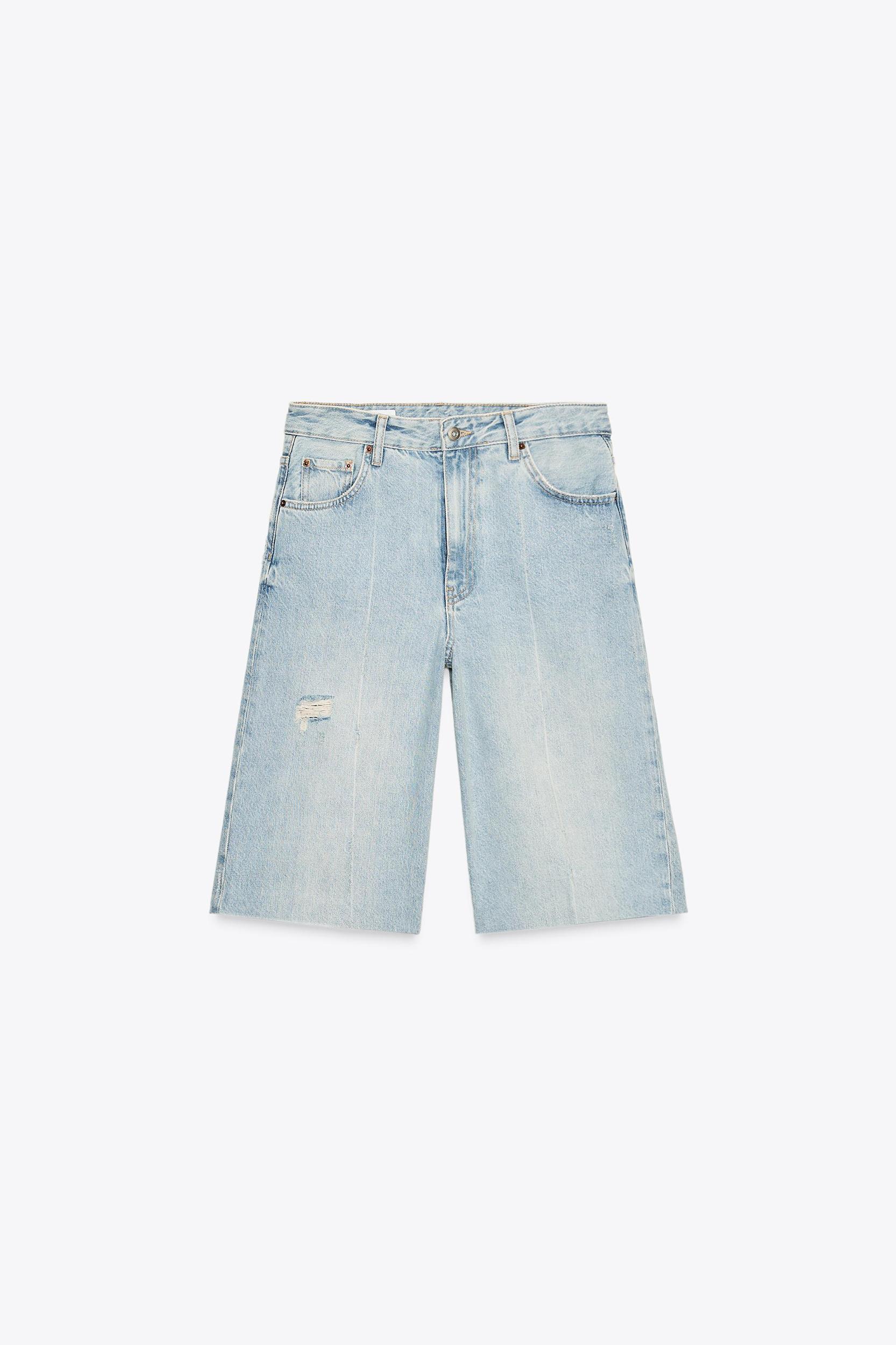 RIPPED MID-RISE TRF DENIM JORTS Product Image