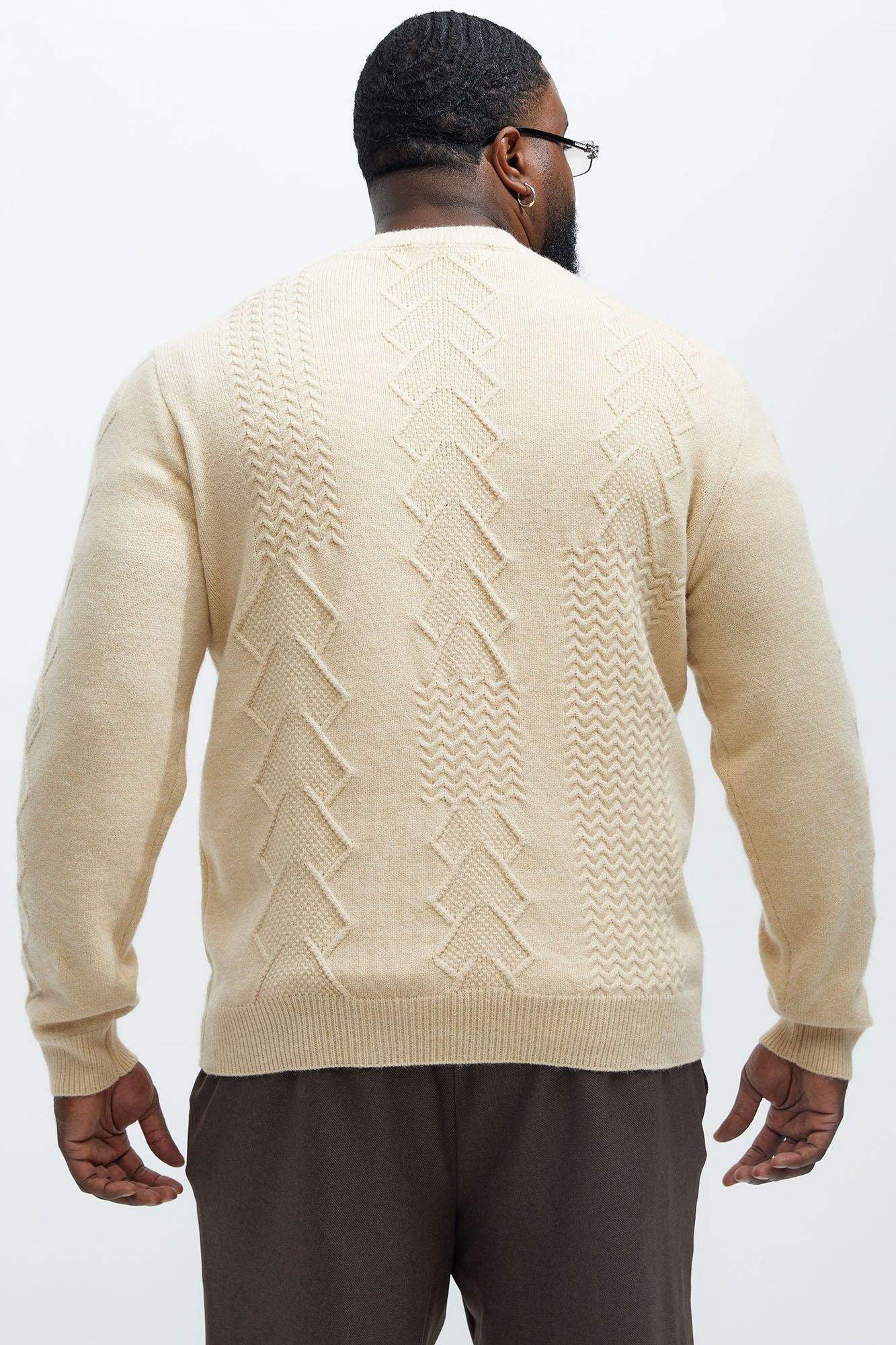 Argus Mixed Cable Knit Crewneck Sweater - Beige Product Image