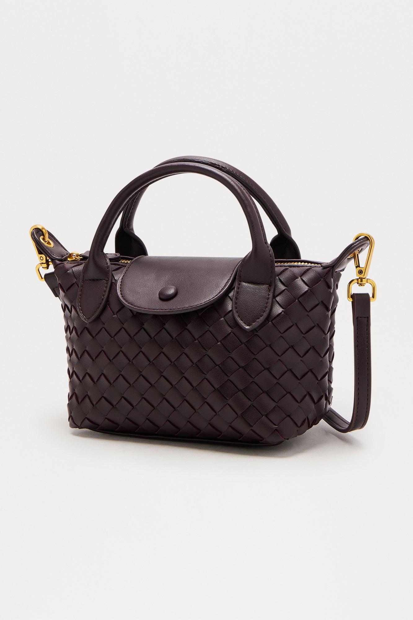 Ayla Woven Mini Faux Leather Satchel Handbag - Brown Female Product Image