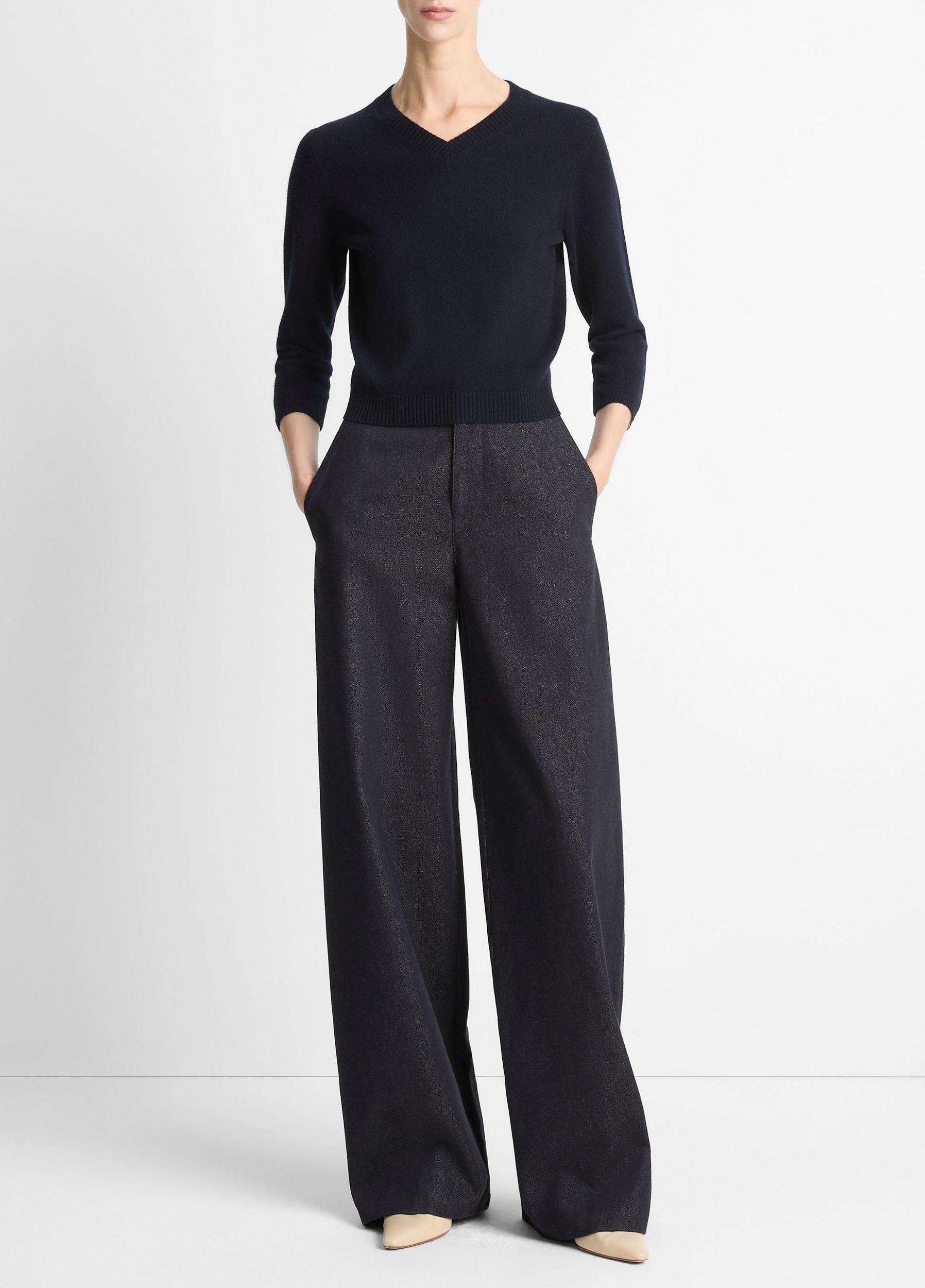Wool & Cashmere-Blend Three-Quarter-Sleeve V-Neck Sweater Product Image