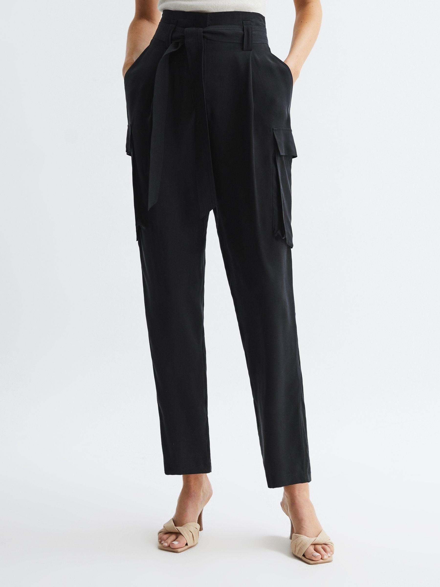 High Rise Straight Leg Utility Trousers in Black Product Image