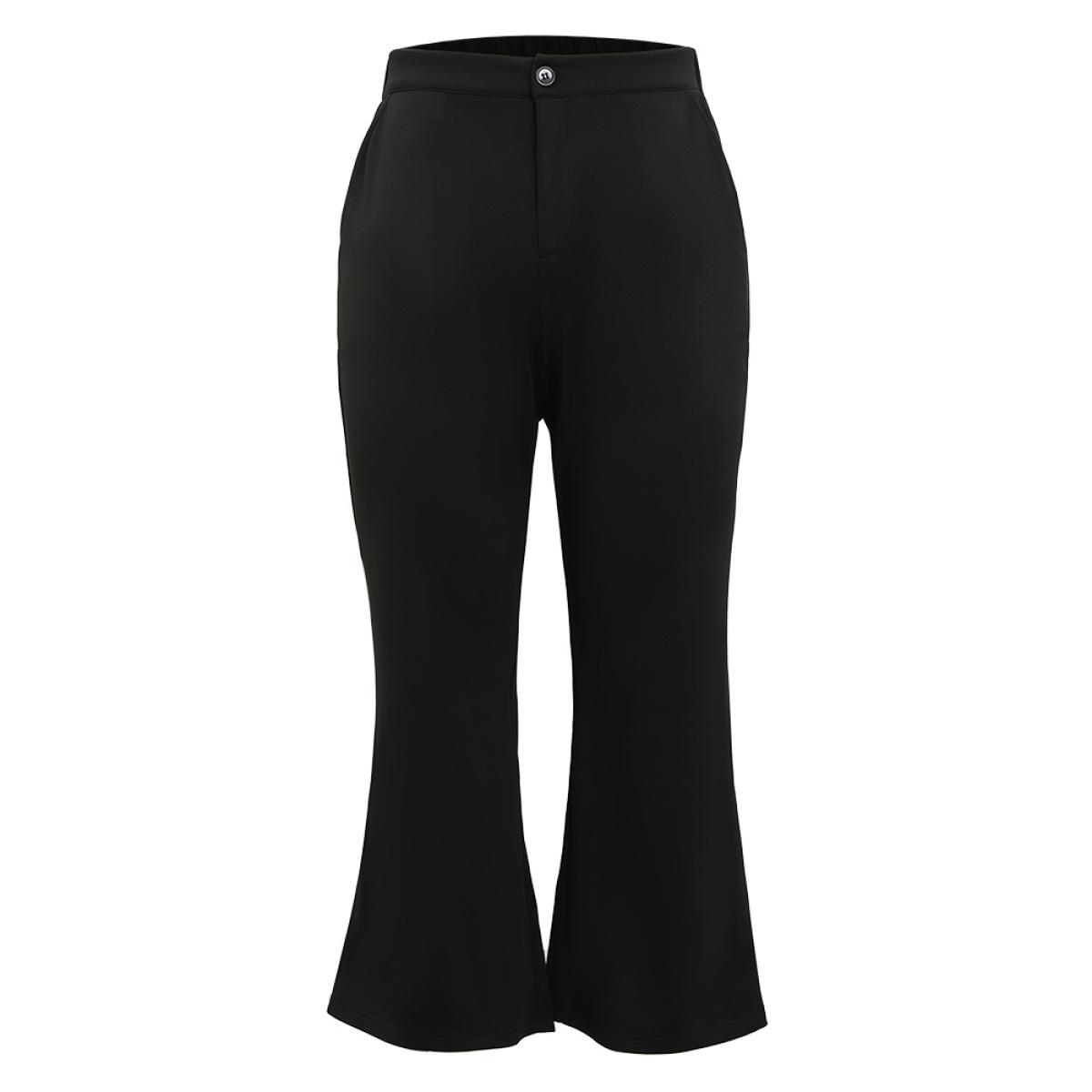 Plus Size Solid Flare Leg Pocket Pants Women Black Office Flare Leg High Rise Work Pants BloomChic 26/4X Product Image