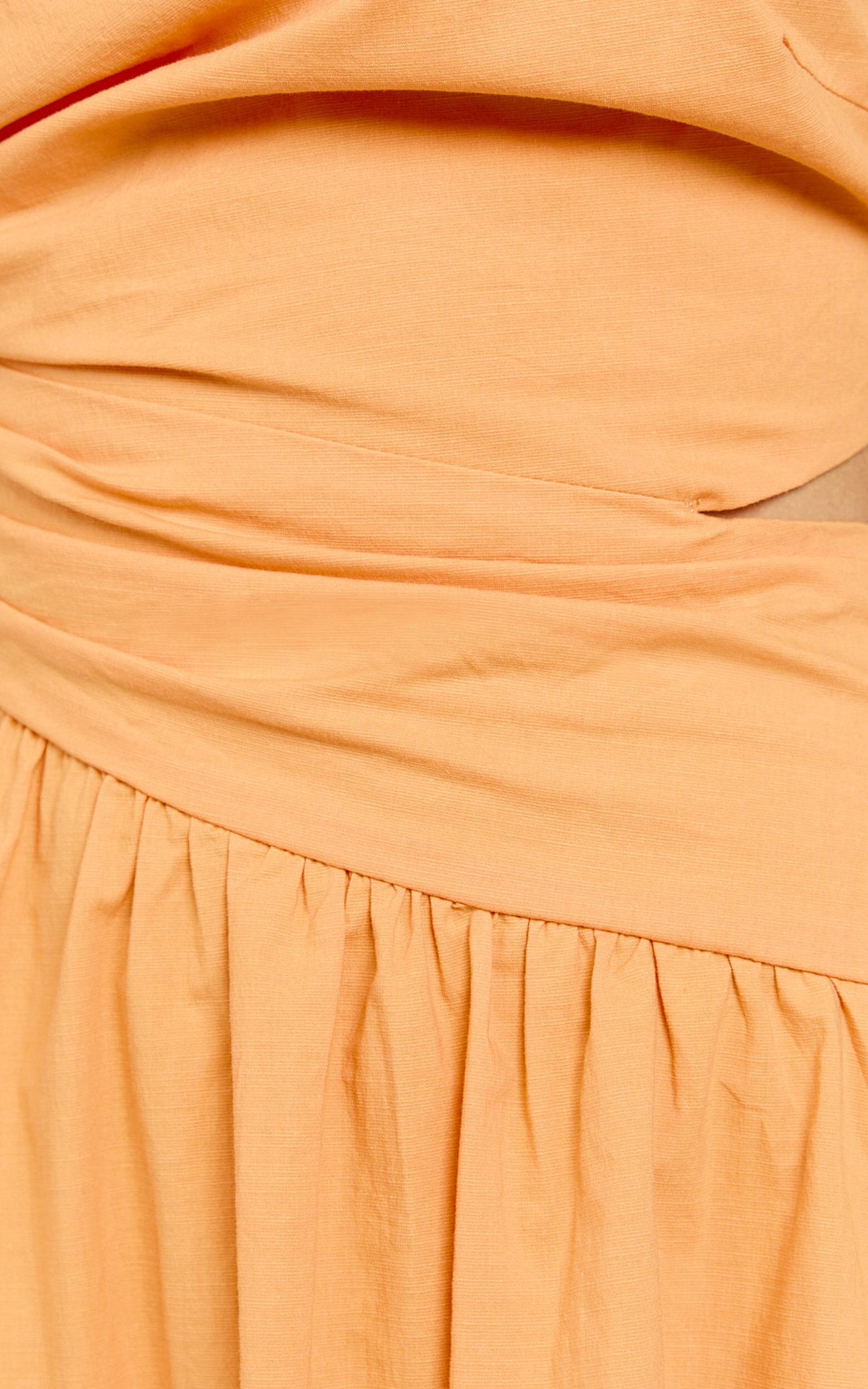 Ebony Midi Dress - Asymmetrical Cut Out Dress in Orange Product Image