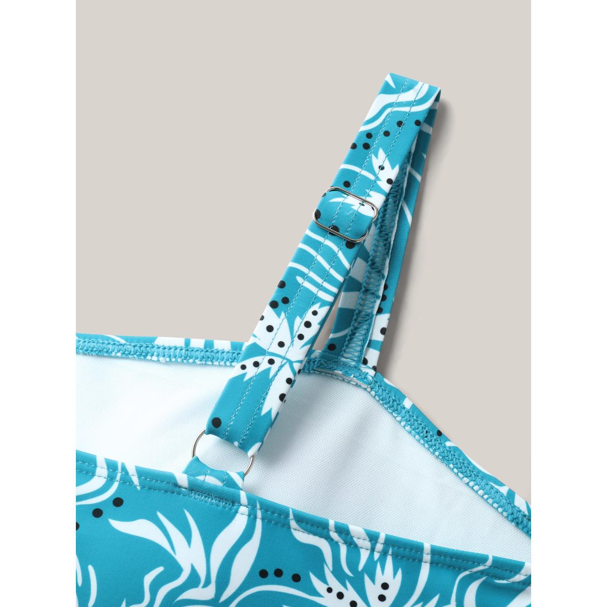 Plus Size Twist Front Floral Print Swim Dress Women's Swimwear Teal Resort Bodycon Heart neckline High stretch Curve Swim Dresses BloomChic 18-20/2X Product Image