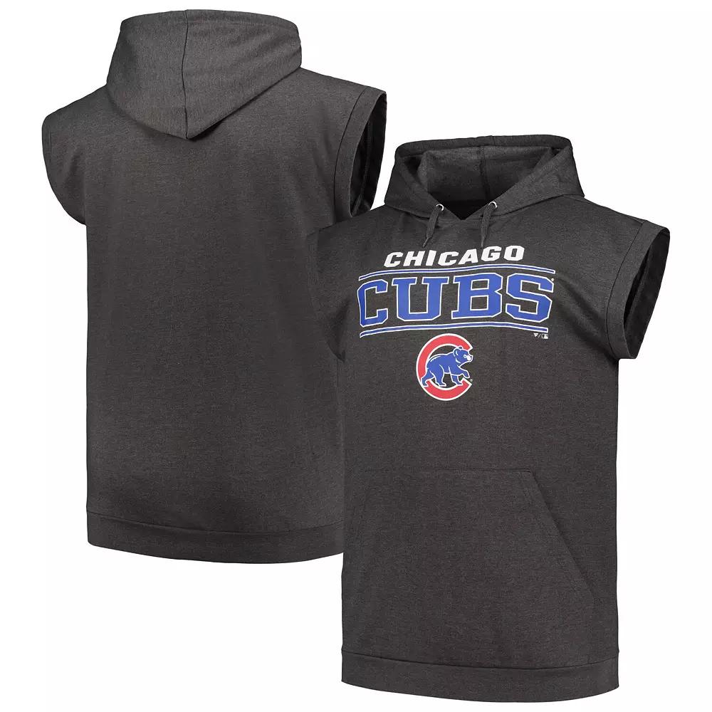 Men's Profile Heather Charcoal Chicago Cubs Big & Tall Muscle Sleeveless Pullover Hoodie,  Product Image