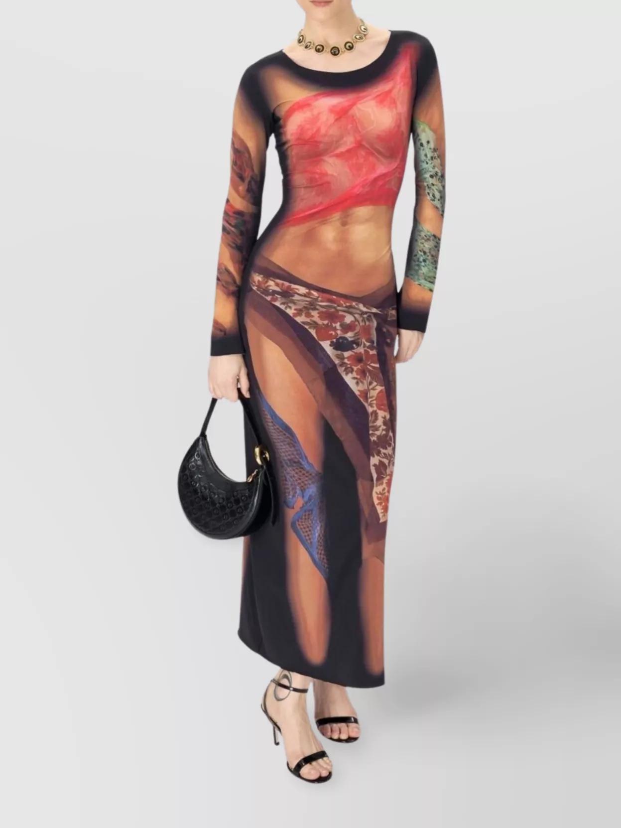 MARINE SERRE Multicolor Long Dress With All-over Graphic Print In Tech Fabric Woman In Beige Product Image