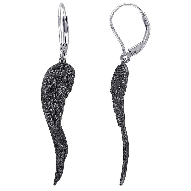 Stella Grace Sterling Silver Black Diamond Accent Leverback Wing Earrings, Women's Product Image