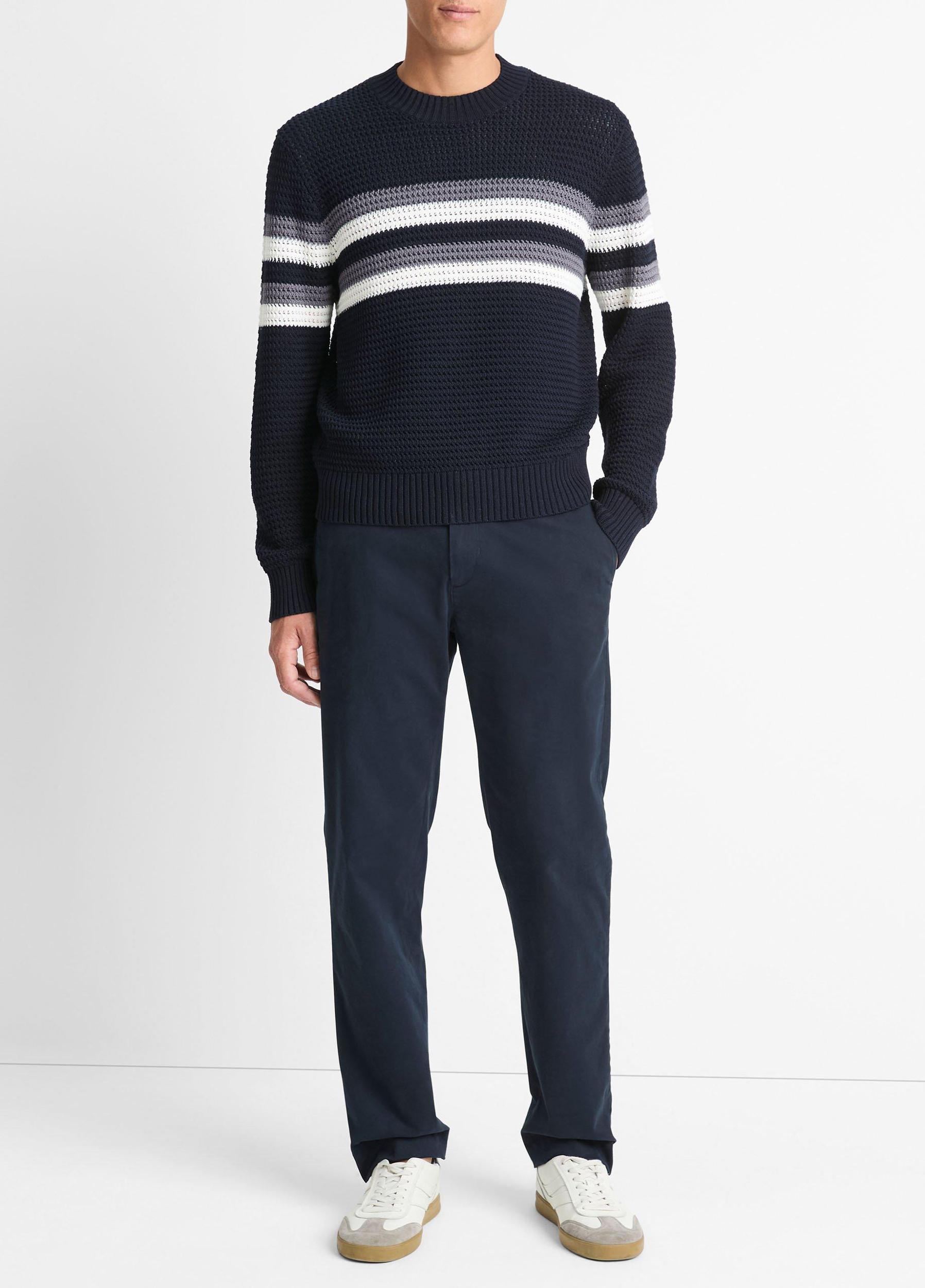 Crafted Crochet Striped Cotton Sweater Product Image