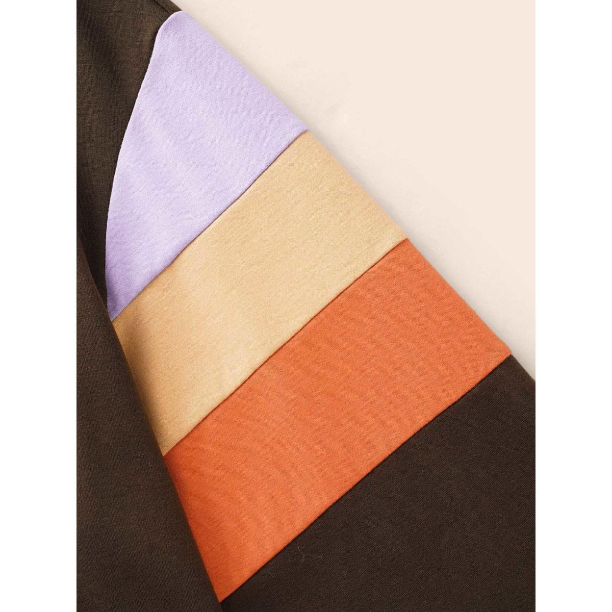 Plus Size Colorblock Contrast Pocket Hooded Sweatshirt Women DarkBrown Casual Contrast Hooded Everyday Sweatshirts BloomChic 12/L Product Image