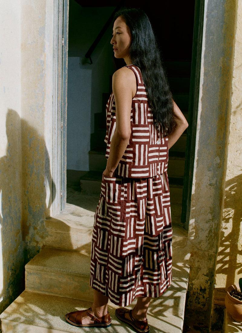 Block Print Patchwork Stripe Wrap Skirt | Sable Product Image