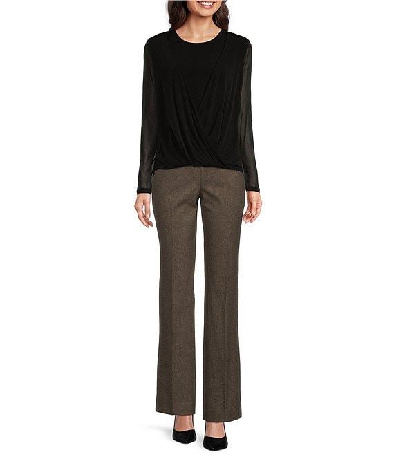 Calvin Klein Mesh Long Sleeve Crew Neck Faux-Wrap Top Product Image