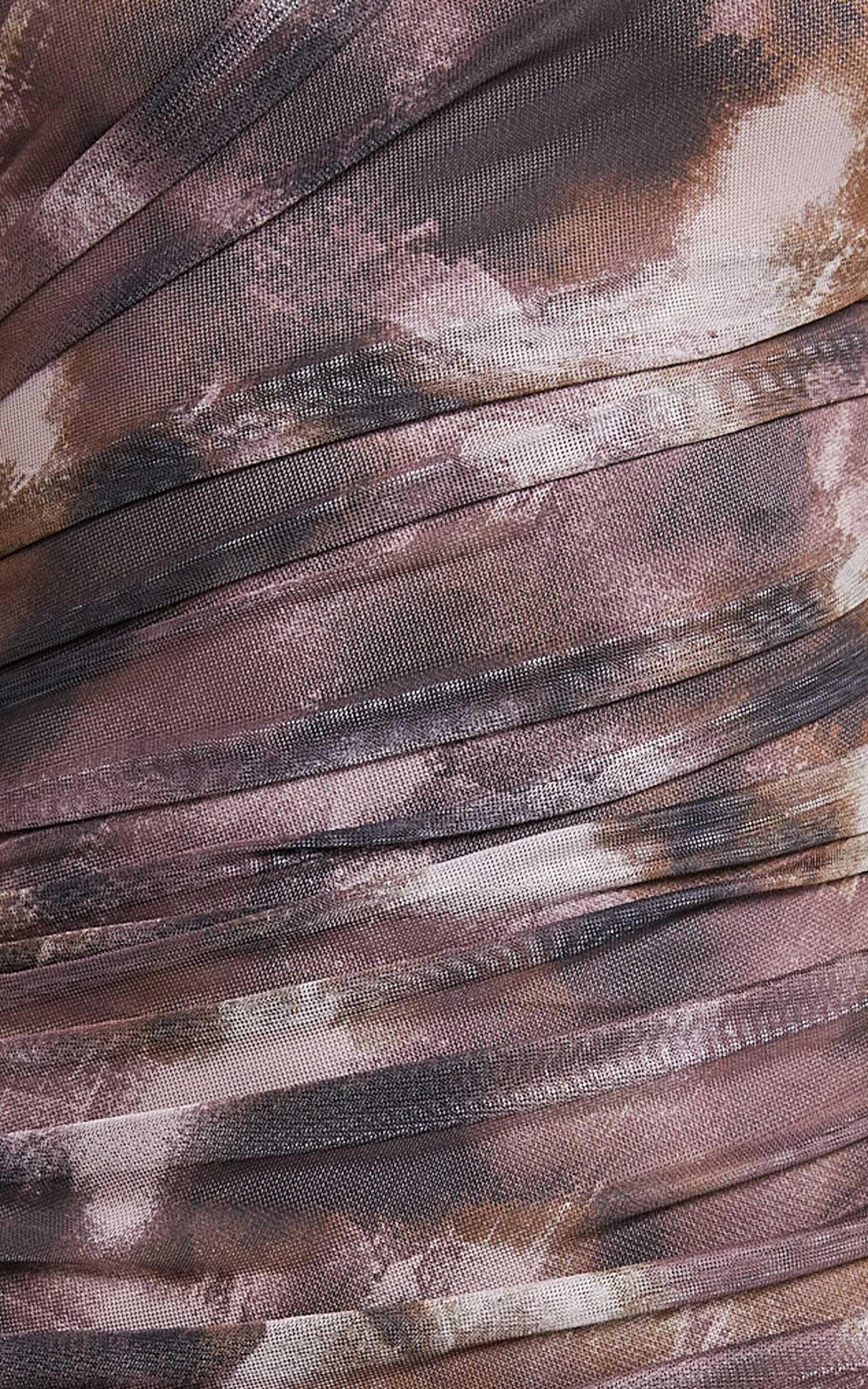 Yazmin Midi Dress - Strapless Ruched Mesh Slip Dress in Rustic Haze Print Product Image