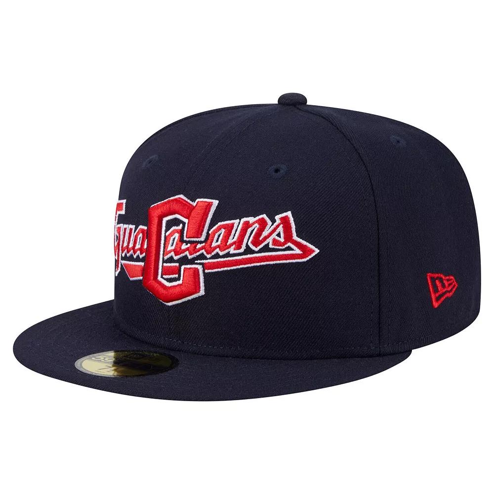 Men's New Era Navy Cleveland Guardians Overlap 59FIFTY Fitted Hat,  Product Image