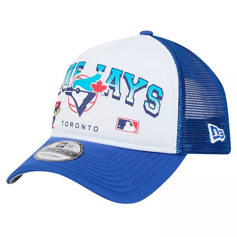Men's New Era White Toronto Blue Jays Retro Wordmark 9FORTY A-Frame Trucker Adjustable Hat, Jay White Product Image