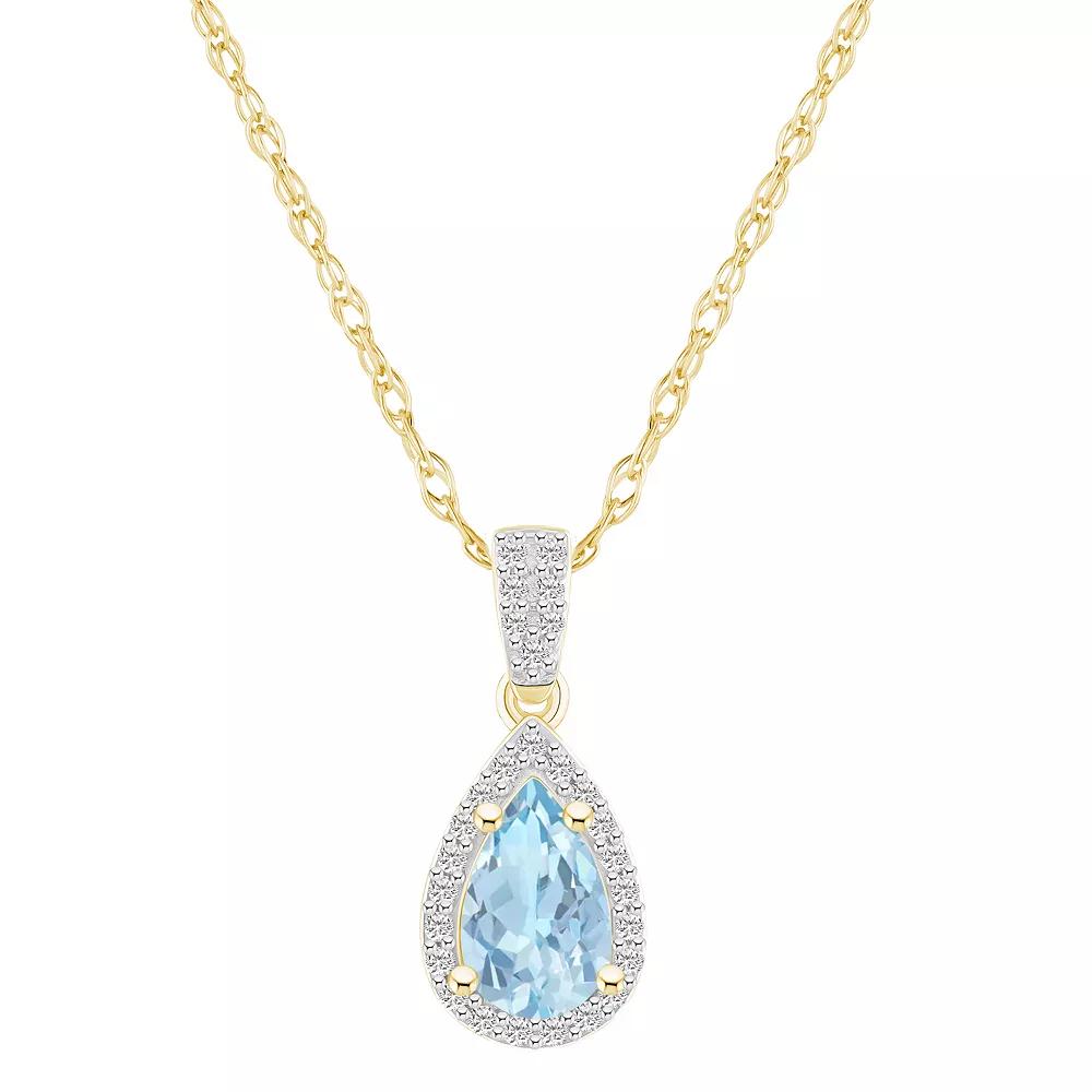 Celebration Gems 10k Gold Gemstone & Lab-Created White Sapphire Teardrop Halo Pendant Necklace, Women's, Size: 18", Simulated Aquamarine Product Image