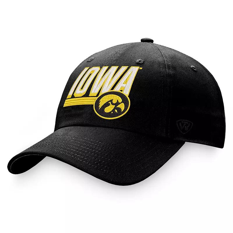 Men's Top of the World Black Iowa Hawkeyes Slice Adjustable Hat, Red Product Image
