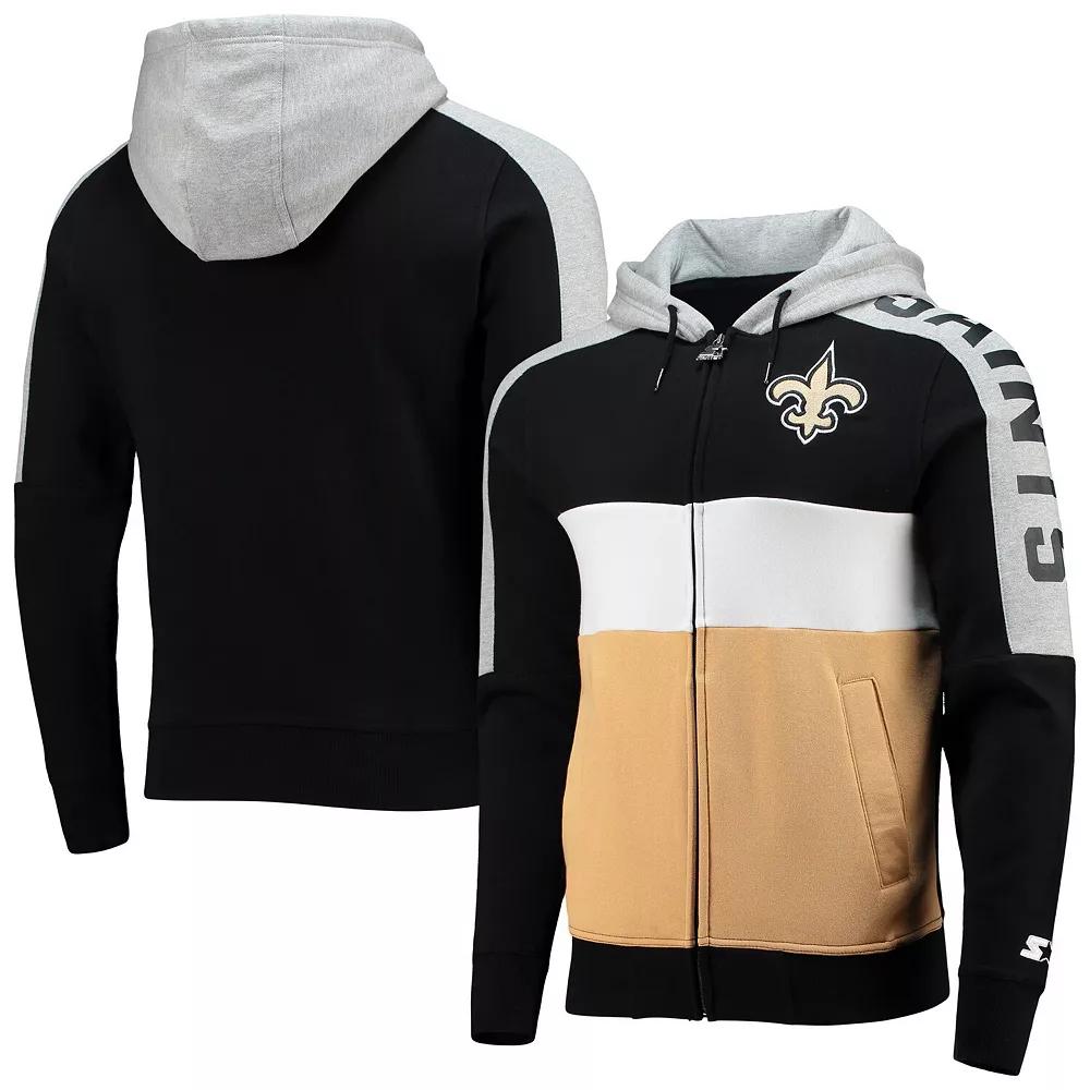 Men's Starter Black/Gold New Orleans Saints Playoffs Color Block Full-Zip Hoodie,  Product Image