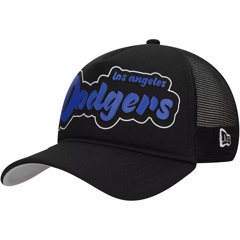Men's New Era Black Los Angeles Dodgers Retro Bold A-Frame Trucker 9FORTY Adjustable Hat Product Image