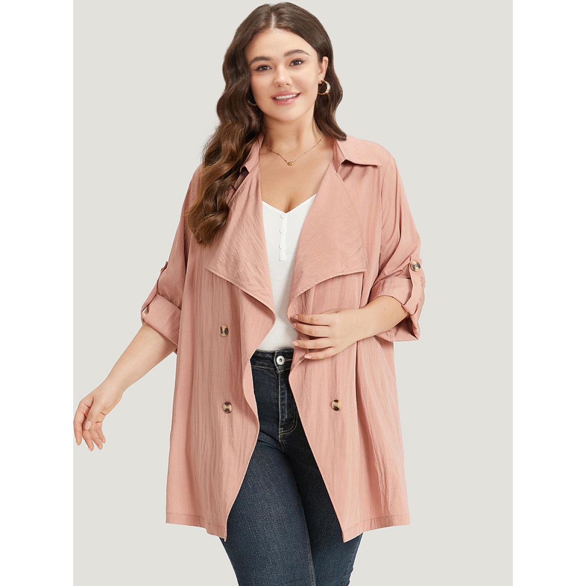 Plus Size Plain Lapel Collar Asymmetrical Tab Sleeve Coat Women Rouge Casual Plain Loose Ladies Dailywear Winter Coats BloomChic 12/L Product Image