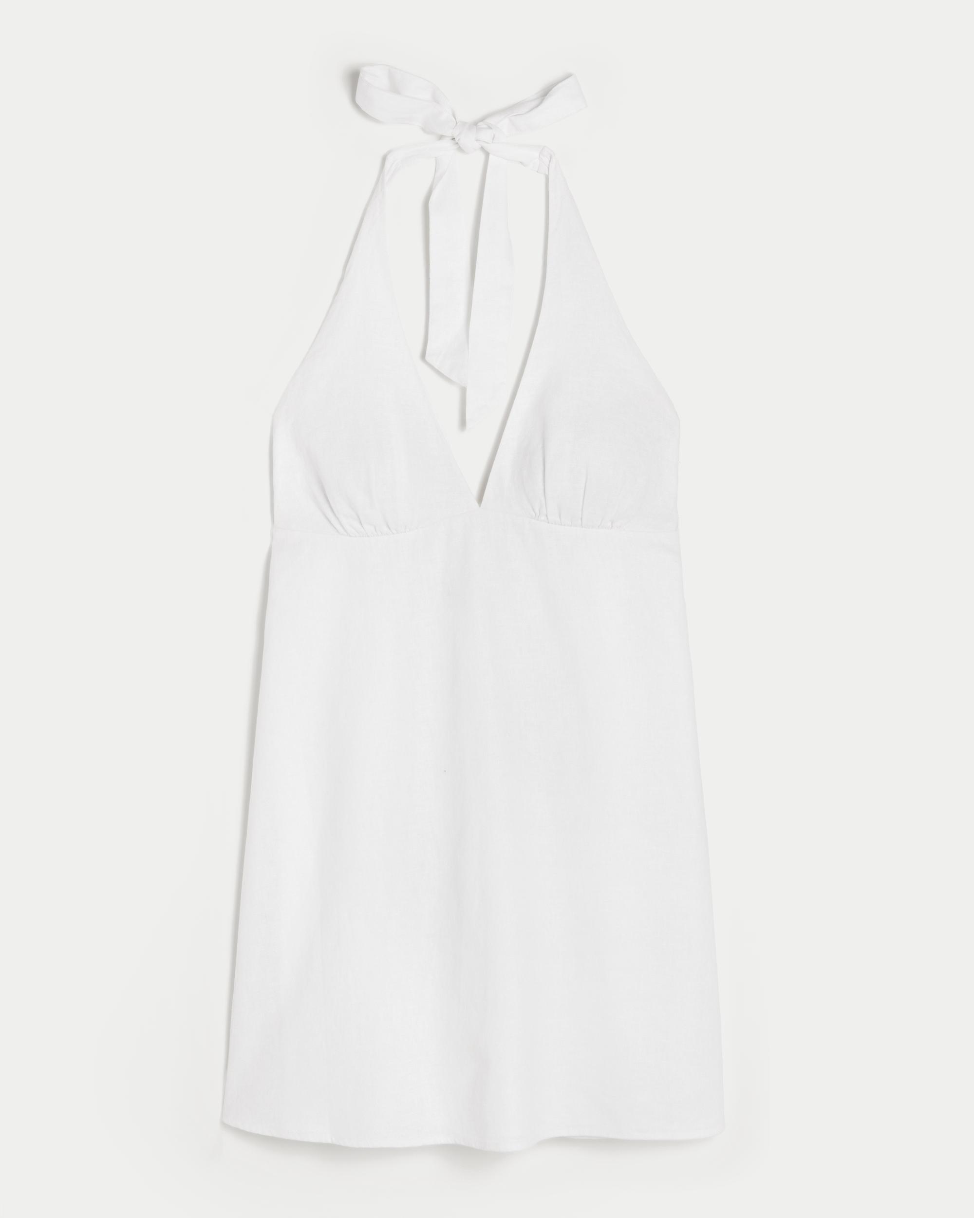 Open Back Linen-Blend Halter Dress Product Image