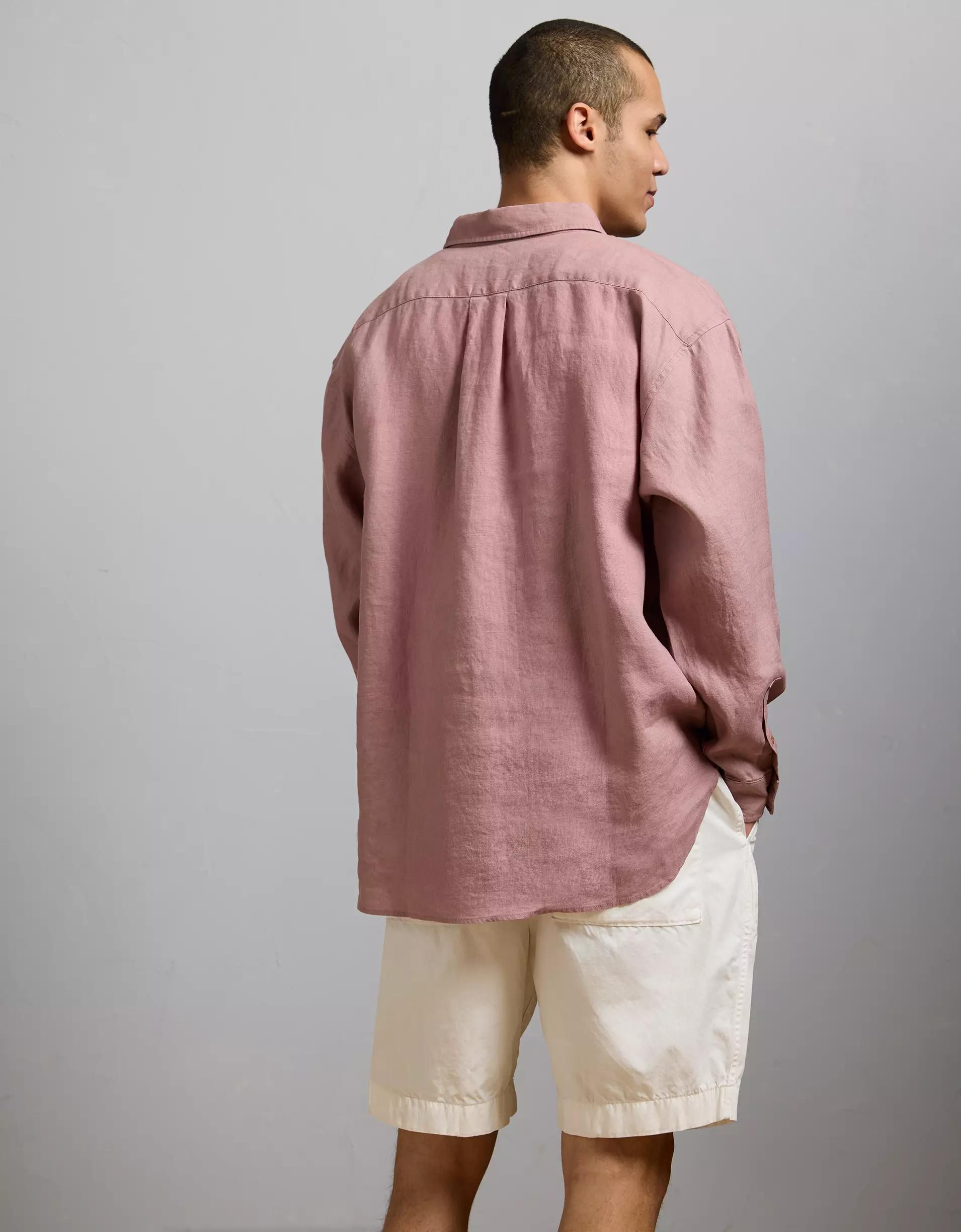 AE77 Premium Relaxed Linen Button-Up Shirt Product Image