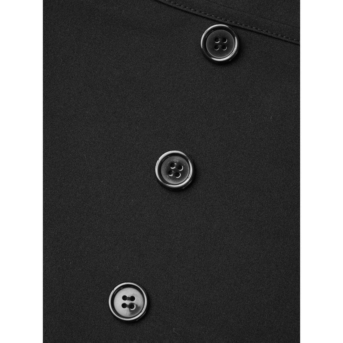 Plus Size Ruffle Trim Button Front Midi Dress Black Women At the Office Button Square Neck Elbow-length sleeve Curvy BloomChic 14-16/1X Product Image