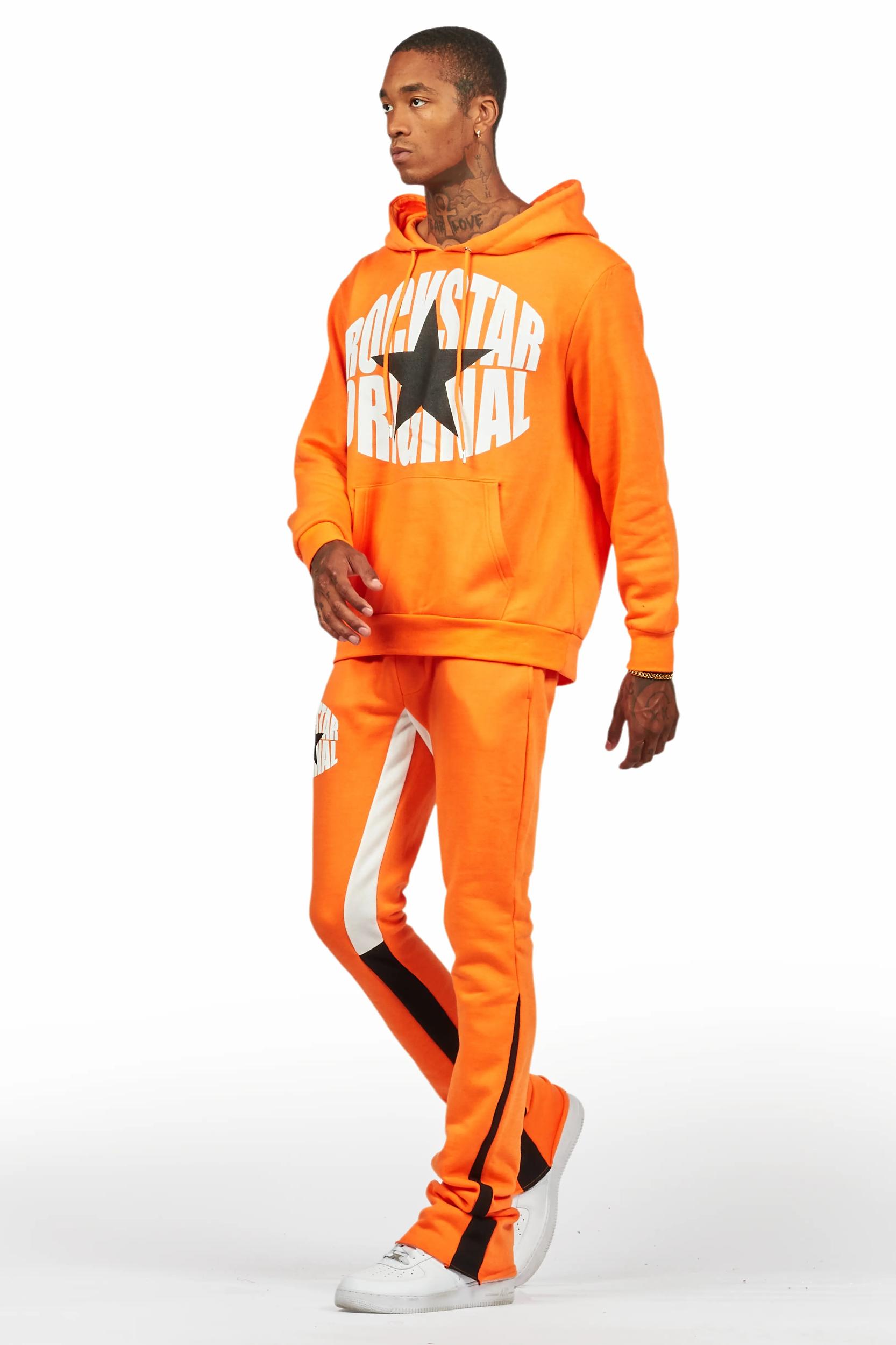 States Orange Hoodie Stacked Flare Track Set Male Product Image