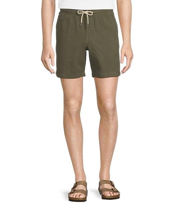 Rowm Flat Front Drawstring Garment Dyed Solid 7#double; Inseam Waffle Shorts Product Image
