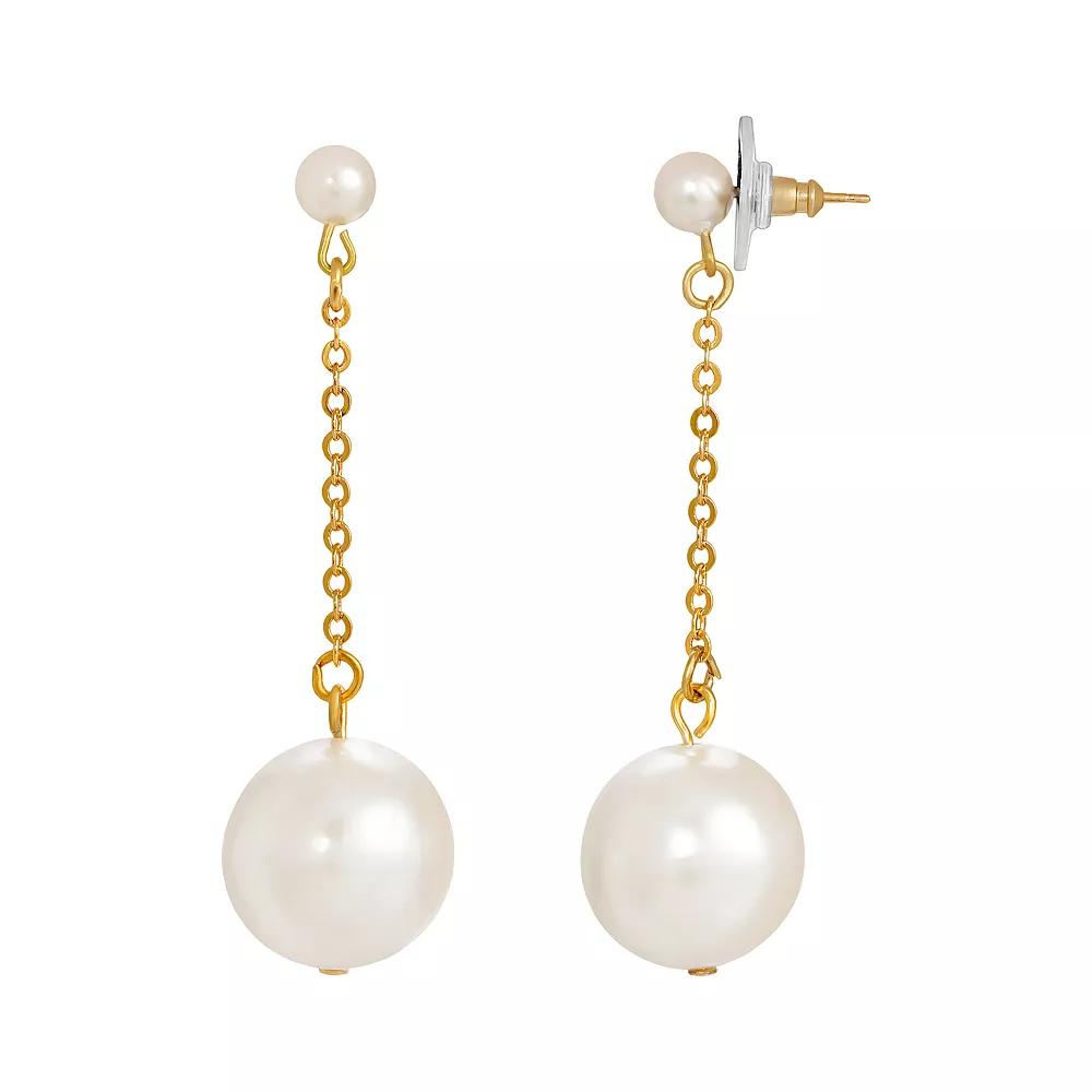 1928 Gold Tone Simulated Pearl Chain Drop Post Earrings, Women's, White Product Image