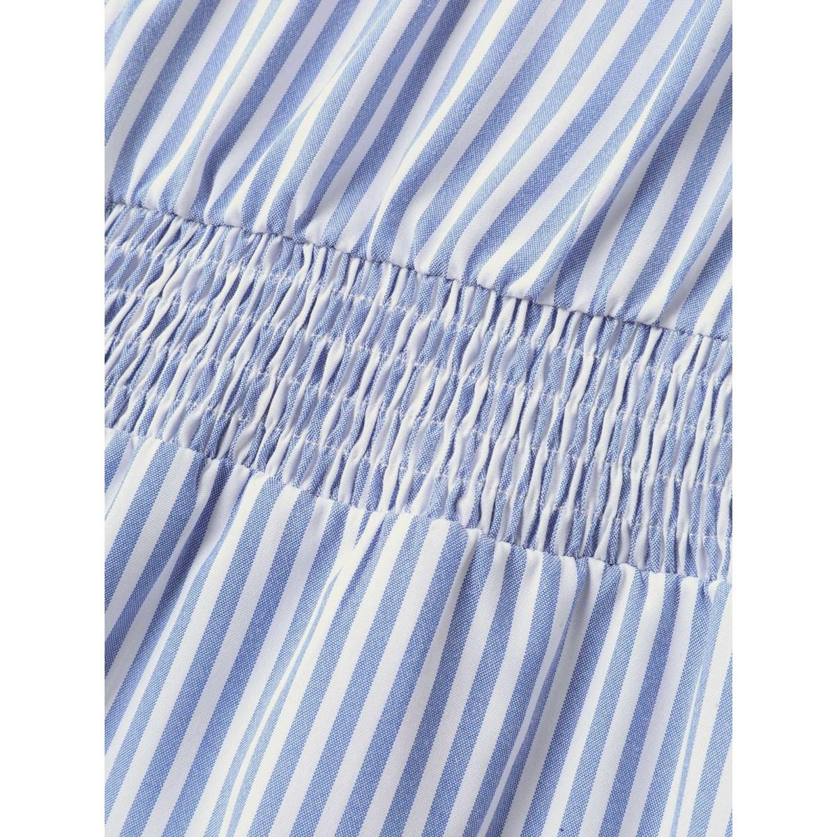 Plus Size Striped Zipper Front Shirred Waist Midi Dress LightBlue Women Shirred V-neck Cap Sleeve Curvy BloomChic 14-16/1X Product Image