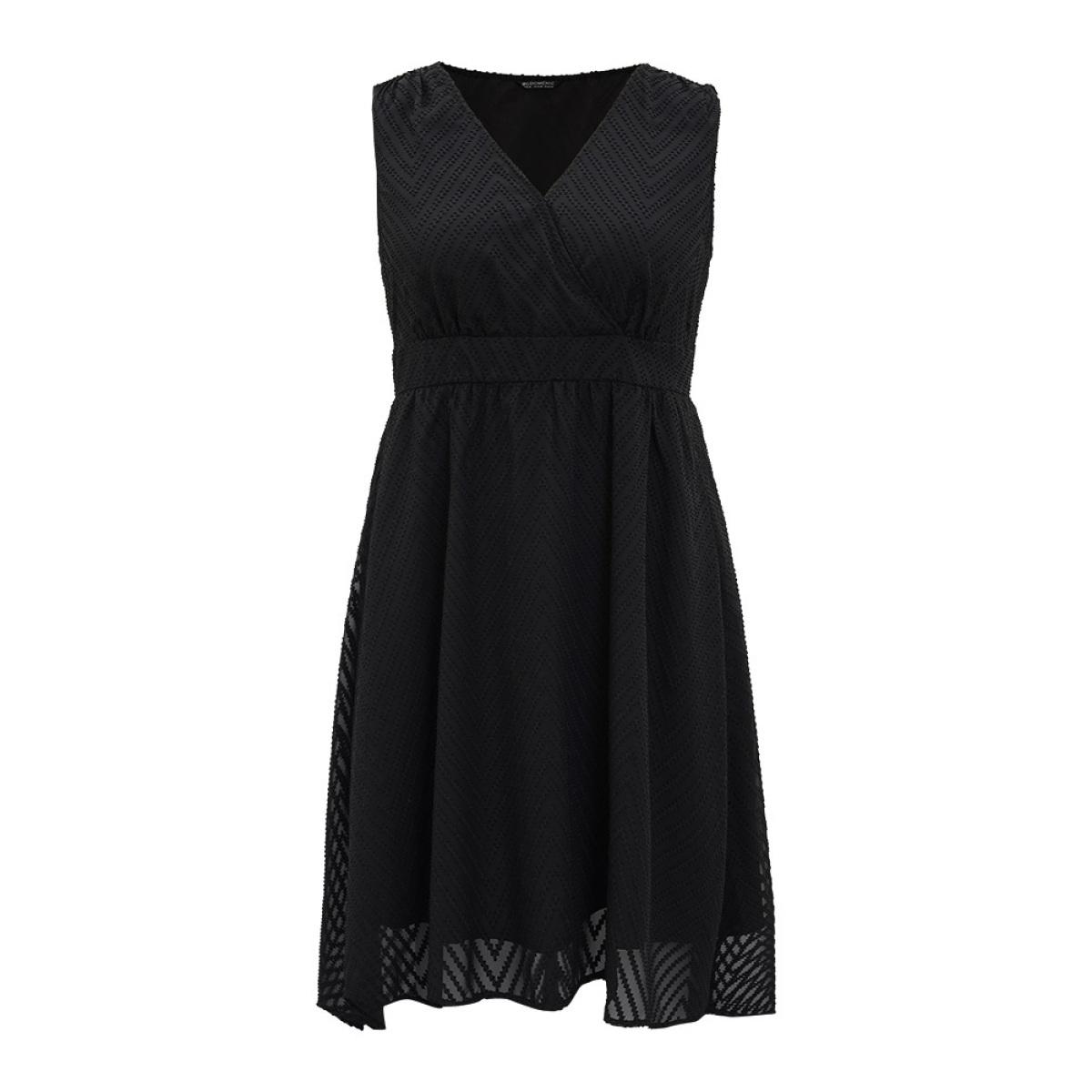 Plus Size Solid Pocket Wrap High Low Hem Tank Dress Black Women Glamour Plain V-neck Sleeveless Curvy Midi Dress BloomChic 26/4X Product Image