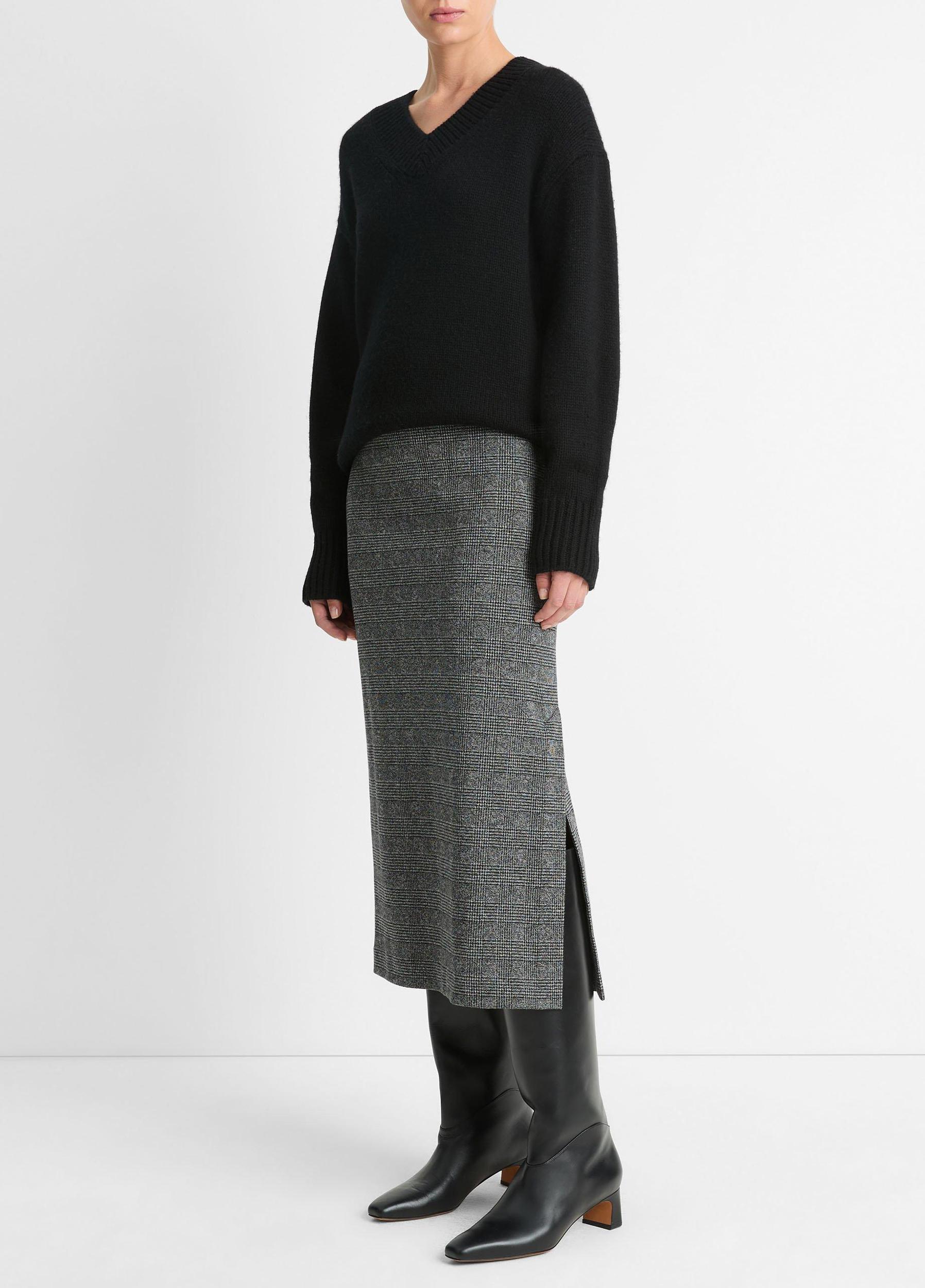 Glen Plaid Italian Cotton-Blend Side-Slit Skirt Product Image