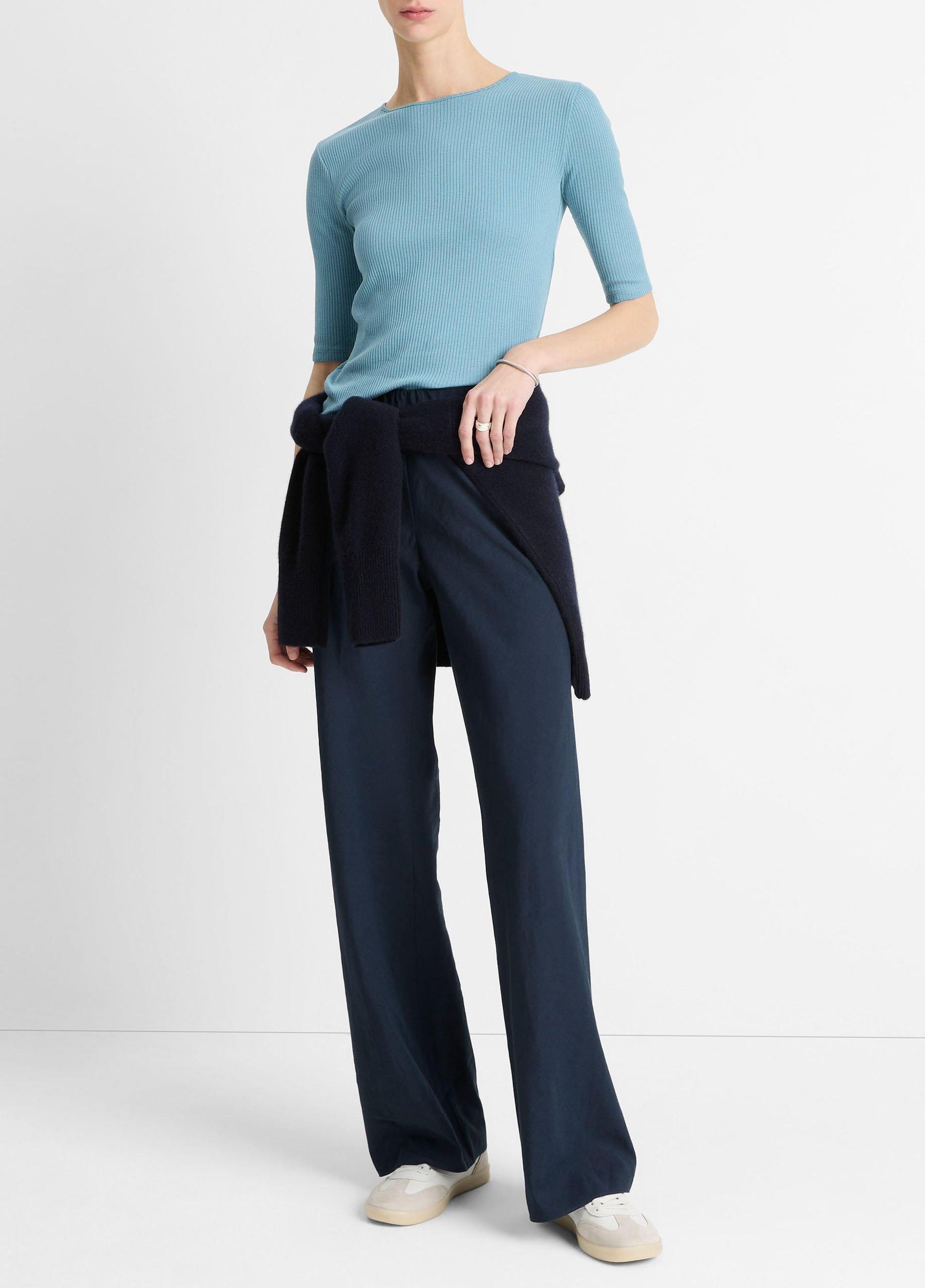 Ribbed Pima Cotton Elbow-Sleeve T-Shirt Product Image