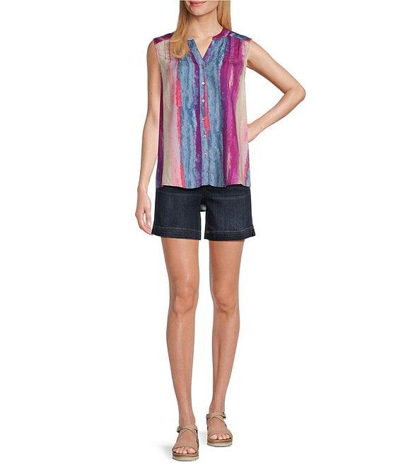 Westbound Painted Stripe Print Woven Sleeveless Button Front Blouse Product Image