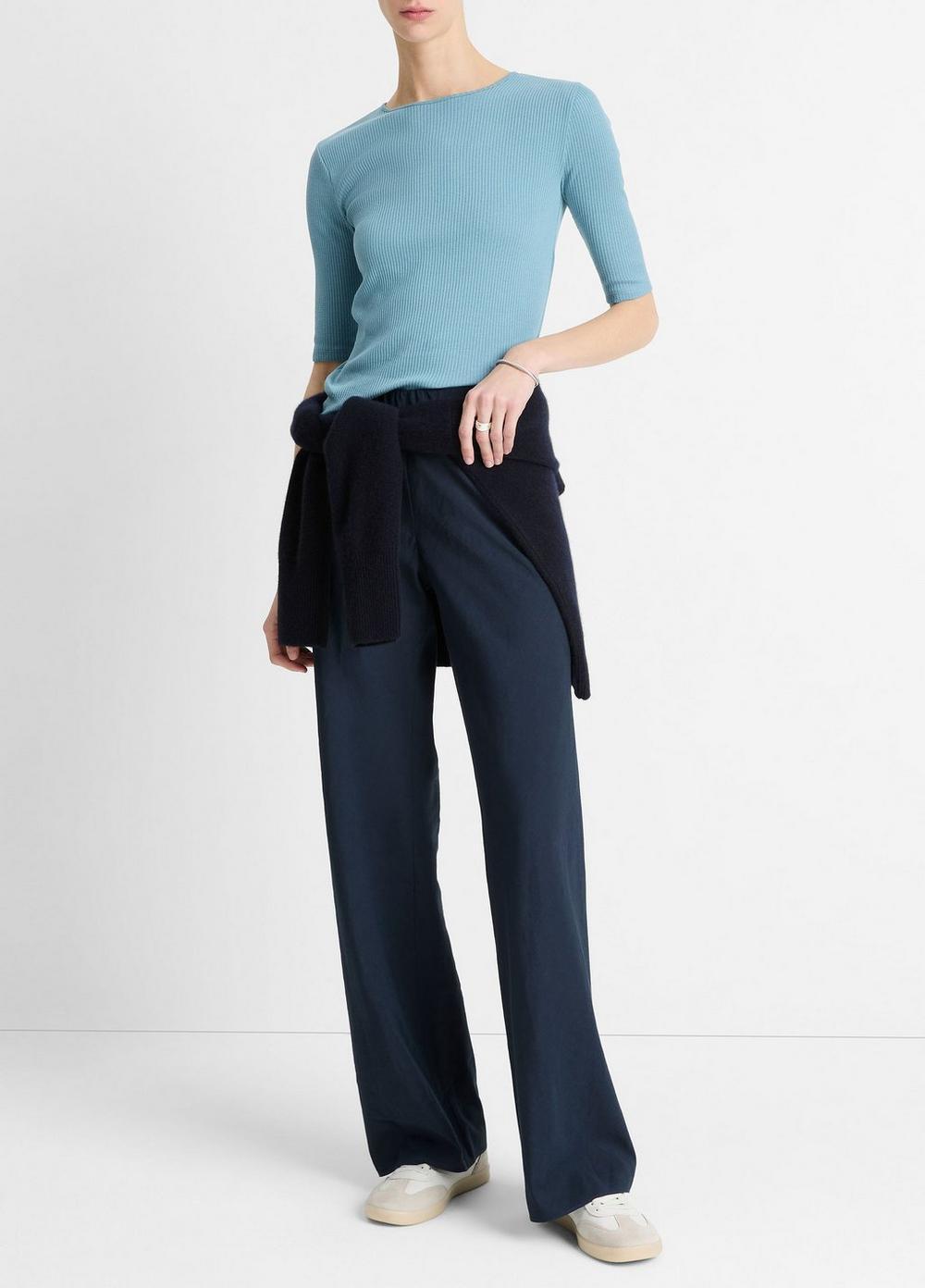 Ribbed Pima Cotton Elbow-Sleeve T-Shirt Product Image