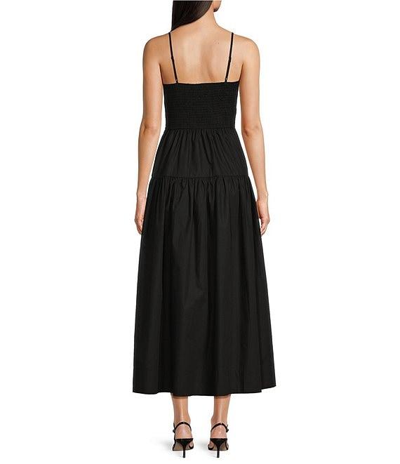 Gibson & Latimer Woven Scoop Tie Neck Spaghetti Strap Smocked Bodice Drop Waist A-Line Flounce Maxi Dress Product Image