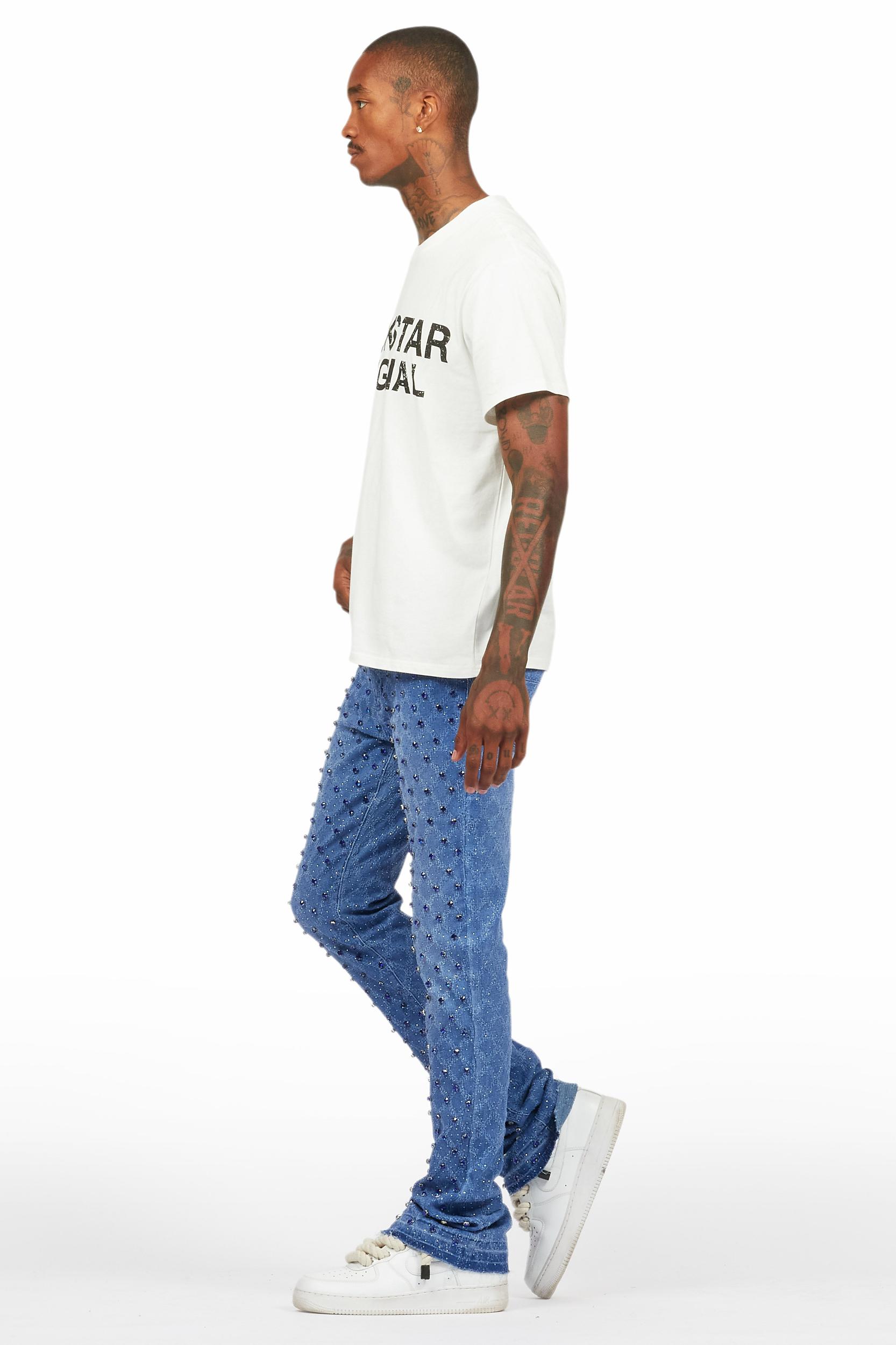 Glit Royal Blue Rhinestone Stacked Flare Jean Male Product Image