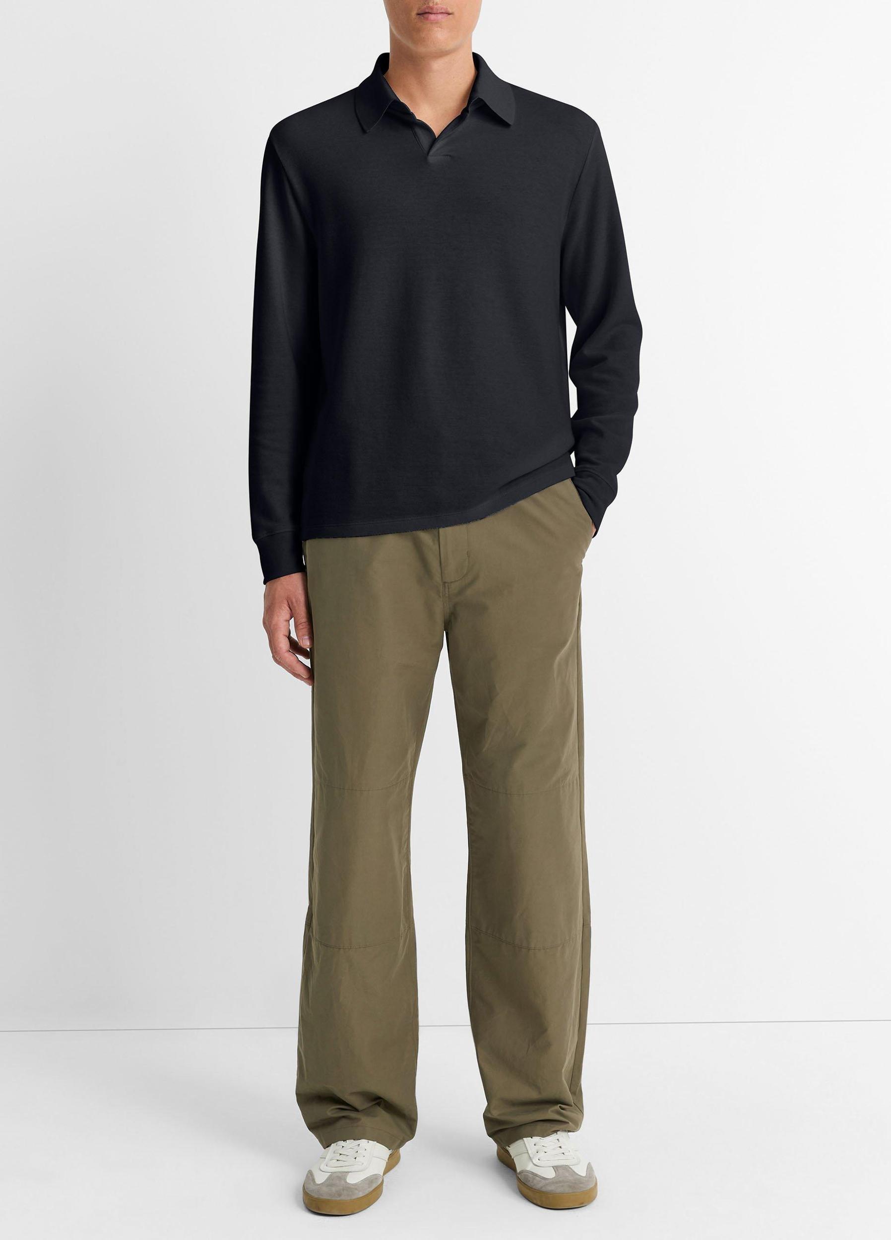 Double-Face Cotton-Blend Long-Sleeve Polo Shirt Product Image