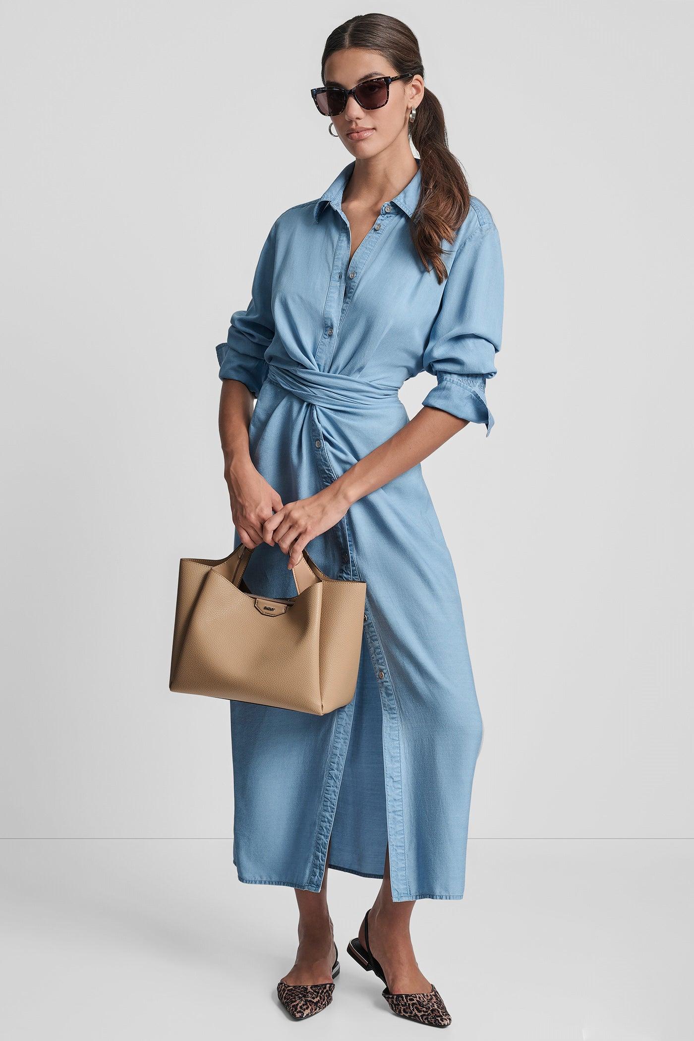 GARMENT DYE LONG SLEEVE BUTTON FRONT SHIRTDRESS Product Image