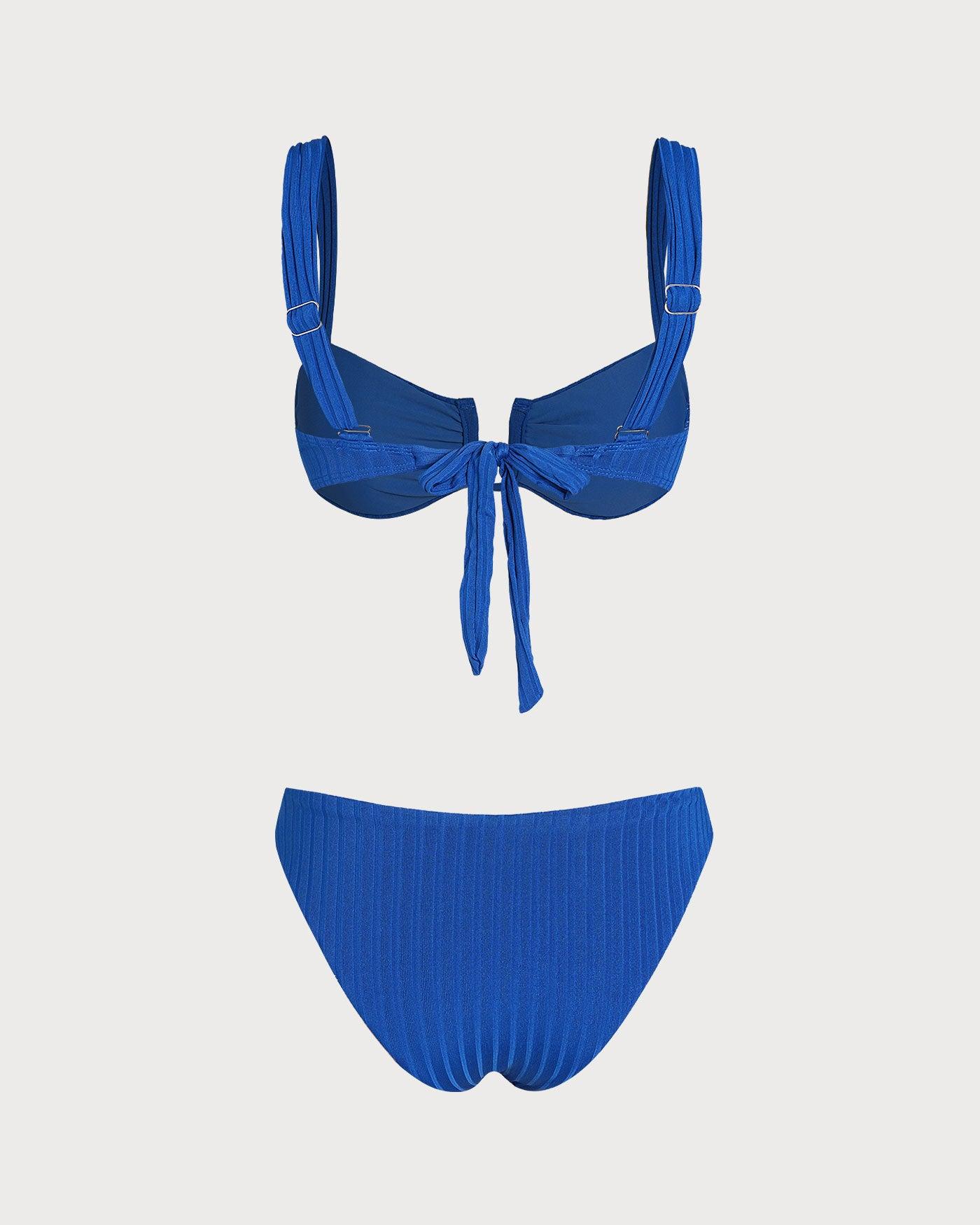 Blue Textured Triangle Bikini Set Product Image