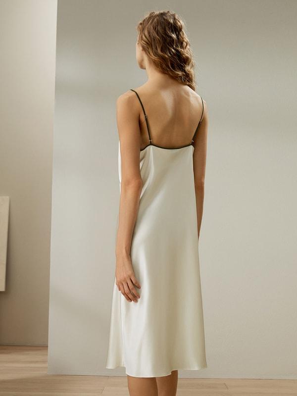 LILYSILK Silk Night Gown for Women Lily White Natural Silk Enchanting Contrast Piping Nighty Gown S Product Image
