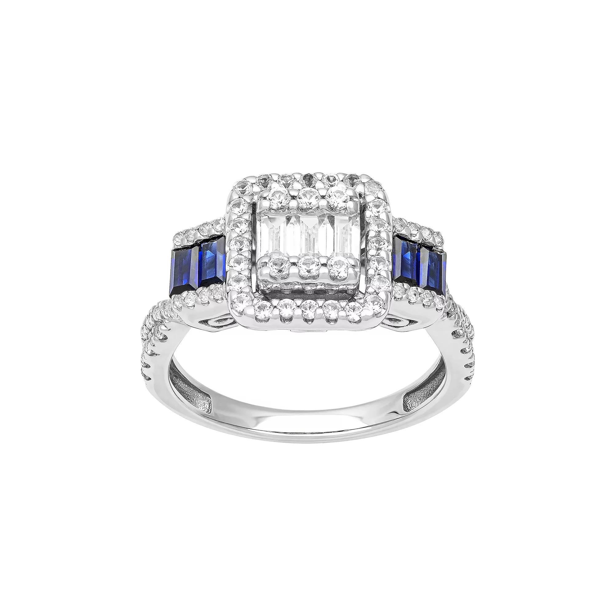 Love Always Sterling Silver 1 1/5 Carat T.W. Lab-Created White Sapphire & Lab-Created Blue Sapphire Engagement Ring, Women's,  Product Image