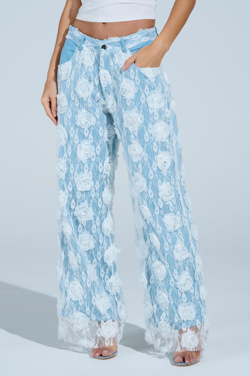 FOLLOW MY LEAD APPLIQUE WIDE LEG DENIM Product Image