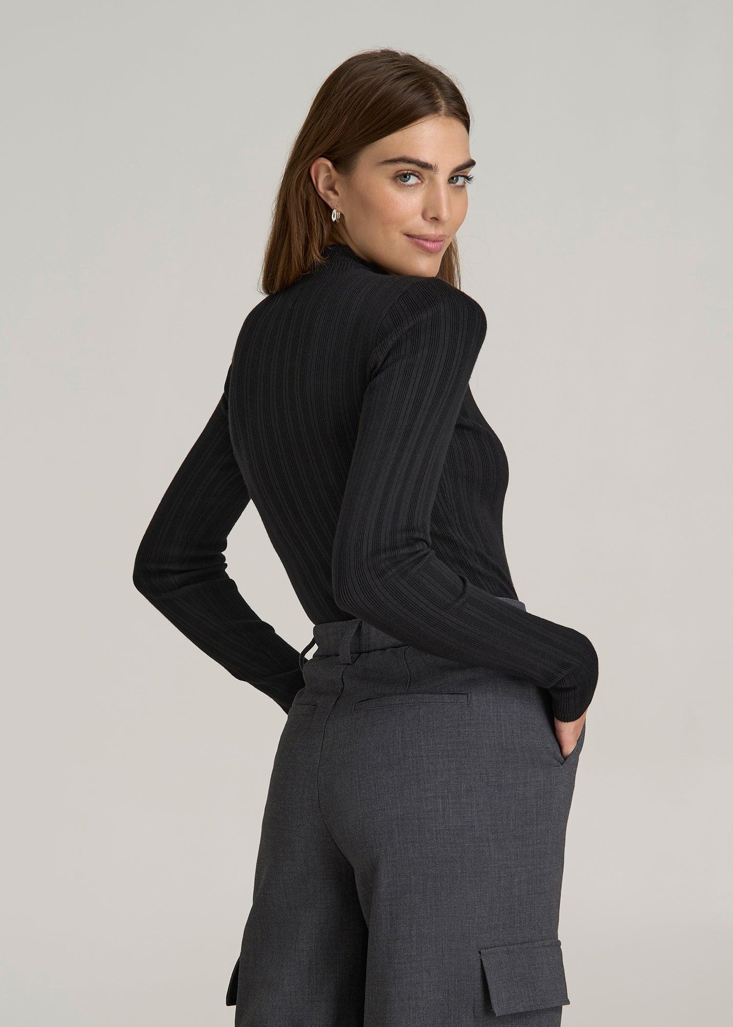 Mock Neck Sweater Bodysuit for Tall Women in Black Female Product Image