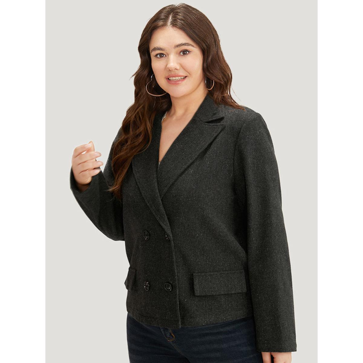 Plus Size Lapel Collar Plain Textured Button Up Blazer DimGray Women Office Plain Plain Sleeve Long Sleeve Lapel Collar 18-20/2X Office Blazers BloomChic Product Image